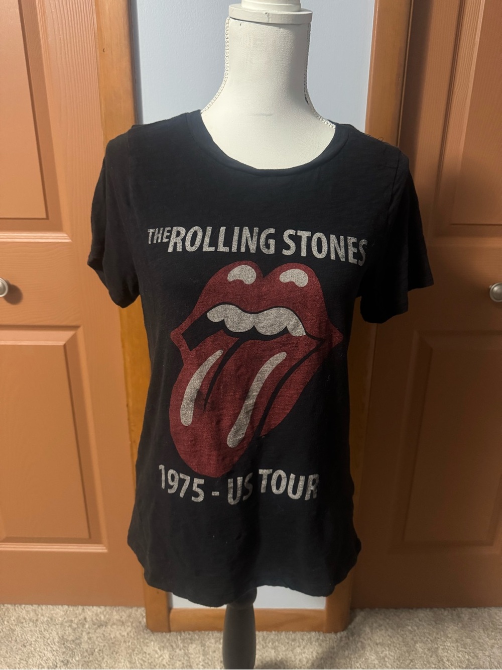 the Rolling Stones Black Tee with Red Tongue Graphic